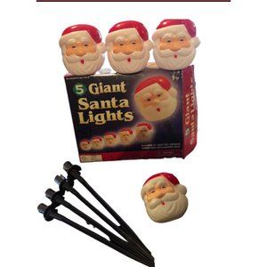 Vintage Santa Claus Blow Mold Head stake lights original box